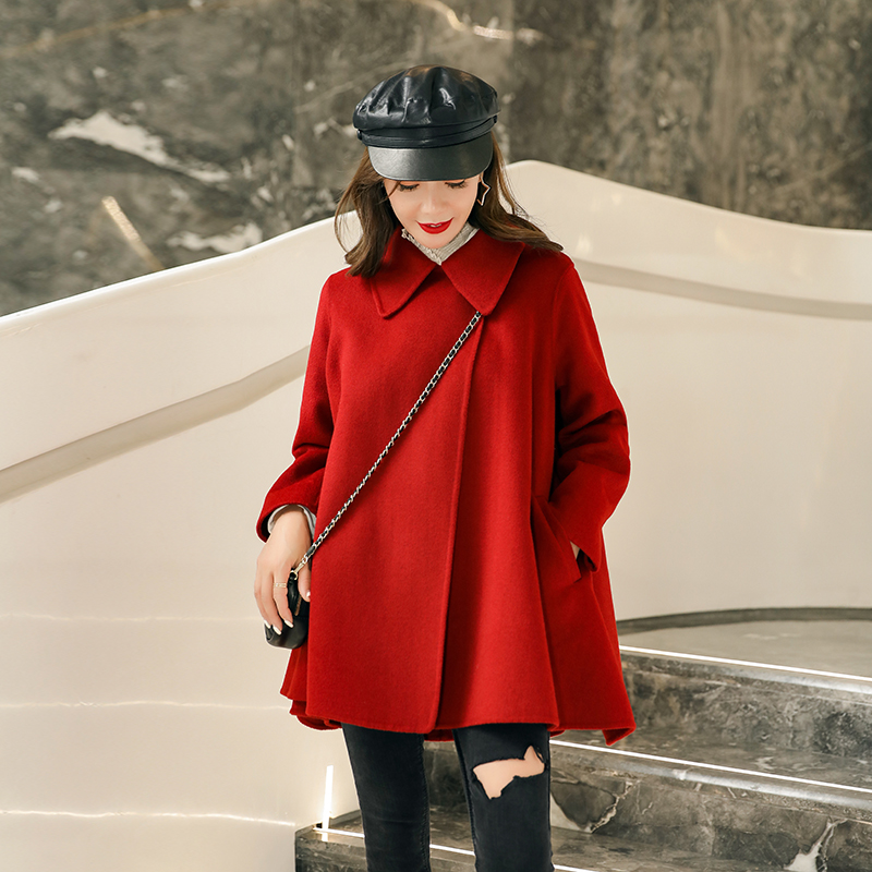 欧洲站双面呢羊绒新款斗篷大衣