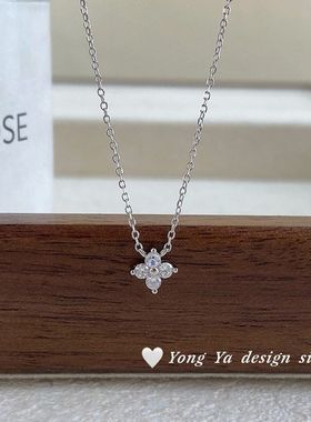 S925纯银精致气质幸运四叶草项链女时尚简约花朵小清新锁骨链代发