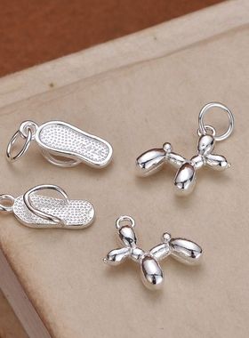 S925纯银饰品配件小拖鞋吊坠气球狗挂件手工手链diy串珠项链配饰
