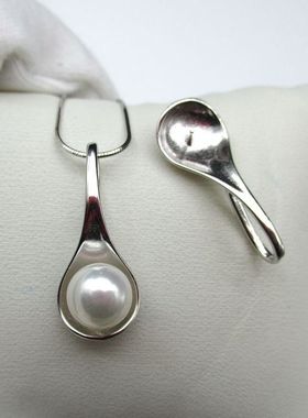 DIY配件 S925纯银吊坠项坠女半成品坠子珍珠配饰项链坠子挂坠托