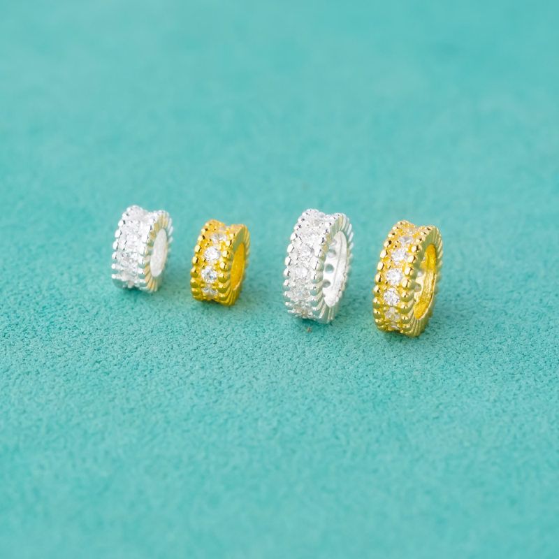 S925纯银微镶锆石垫片隔片隔珠 手工DIY串珠材料水晶手链配件6mm