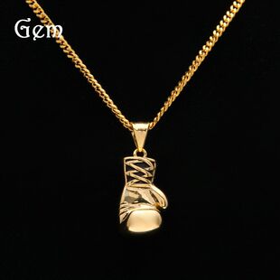 hiphop跨境货源新款不锈钢拳击手套吊坠男士嘻哈说唱项链一件代发