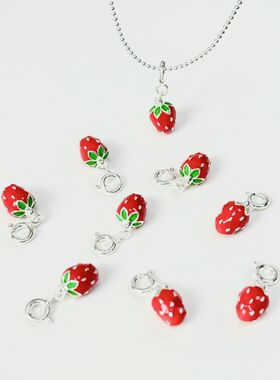 s925纯银滴胶小草莓实心吊坠饰品配饰diy手工手链挂坠银饰小清新