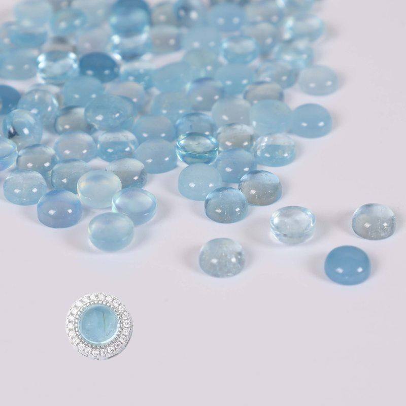 天然海蓝宝单珠散珠镶嵌挂件 diy首饰配件手工空托项链配饰材料