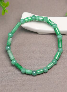 #G254绿色天然A货翡翠路路通桶珠手串手链