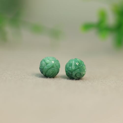 满绿缅甸天然A货翡翠雕花珠子