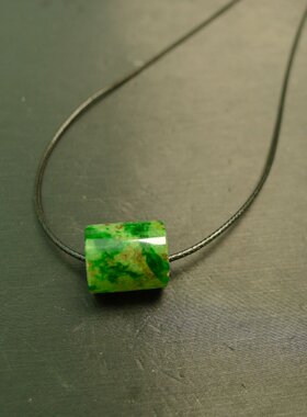 #F784黄加绿天然A货翡翠路路通转运珠桶珠锁骨吊坠  送皮绳