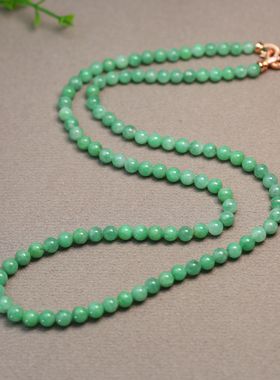 #K135冰糯种满绿缅甸天然A货翡翠圆珠子项链多圈手链