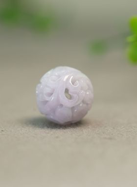 #K520紫色缅甸天然A货翡翠镂空雕花珠子16MM雕花圆珠佛珠顶珠