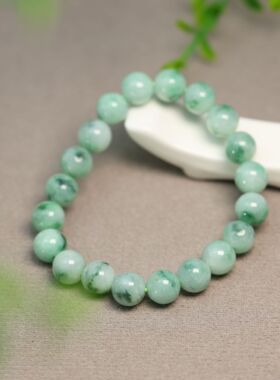 #K149糯底飘蓝花缅甸天然A货翡翠素面圆珠子手串手链