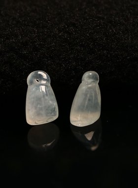 #F744一对老坑白色冰种天然A货翡翠莲蓬 可作吊坠小坠角耳坠