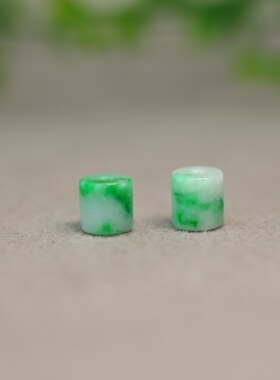 #K703一对飘辣绿缅甸天然A货翡翠素面小桶珠