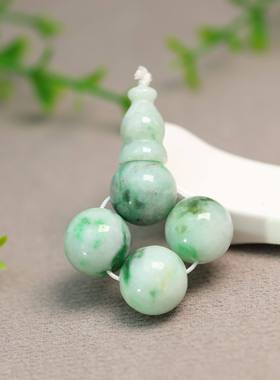#J975白底飘绿花缅甸天然A货翡翠素面珠子三通佛头佛珠珠串配件