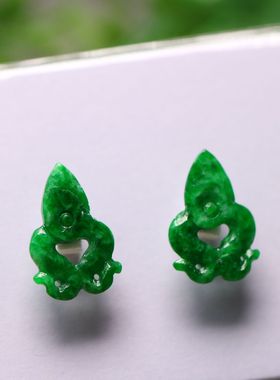 #4979一对满色辣绿天然A货翡翠小剪刀