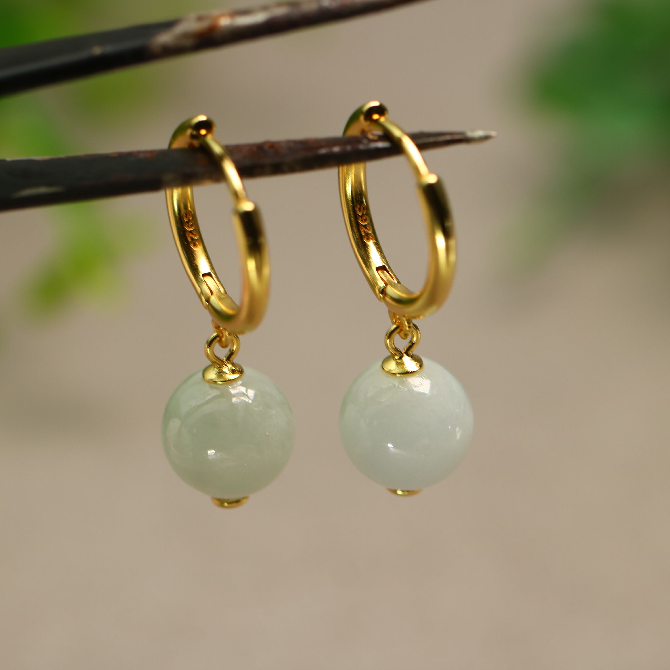 白冰天然A货翡翠珠子耳坠