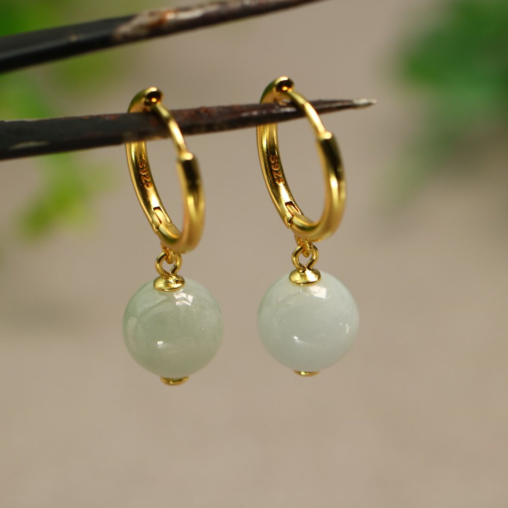 白冰天然A货翡翠珠子耳坠