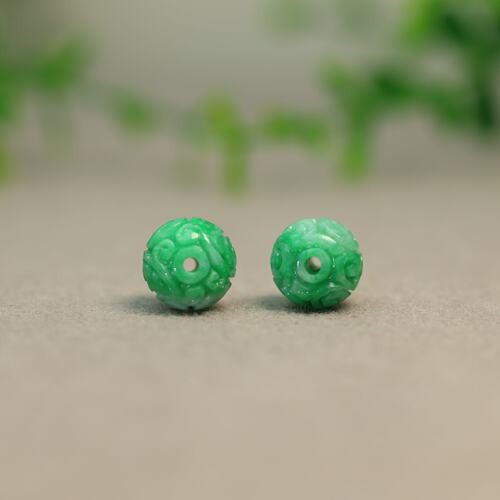 天然A货翡翠雕花钱币纹扁鼓珠子