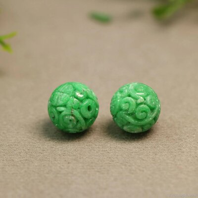 翡翠复古团寿龙纹雕花圆珠子