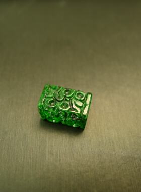 #L412 满色辣绿缅甸天然A货翡翠长方柱形雕花桶珠DIY手链珠串配件
