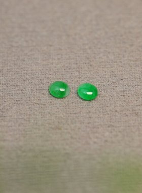 #I600一对冰种阳绿天然A货翡翠椭圆形蛋面戒面 镶嵌耳钉裸石