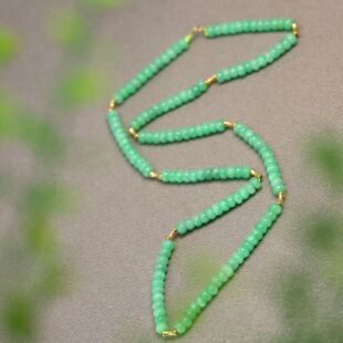 #J675 18K金管珠搭配满色阳绿缅甸天然A货翡翠算盘珠子隔珠项链