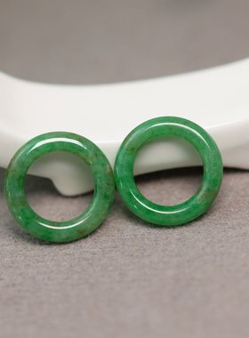 #F236一对老坑冰种满绿天然A货翡翠甜甜圈小环圆圈