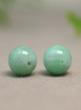 #J426一对糯种阳绿缅甸天然A货翡翠珠子 12.5MM素面圆珠