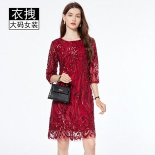 GLEC高端胖mm大码女装时尚走秀高级感重工定位绣花大牌连衣裙