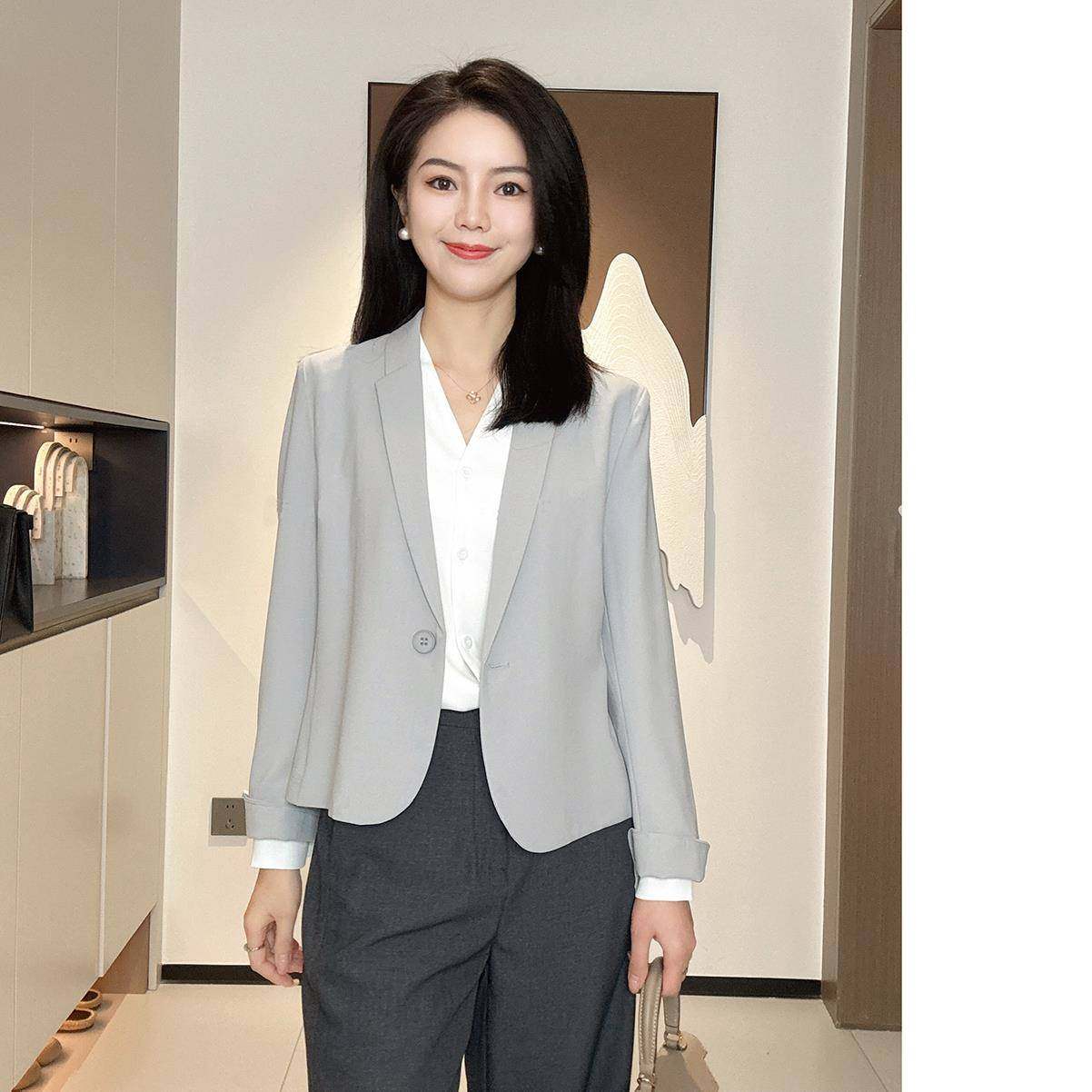 夏季薄西装短外套女单层2025新款韩版设计感小众长袖外翻袖口西服