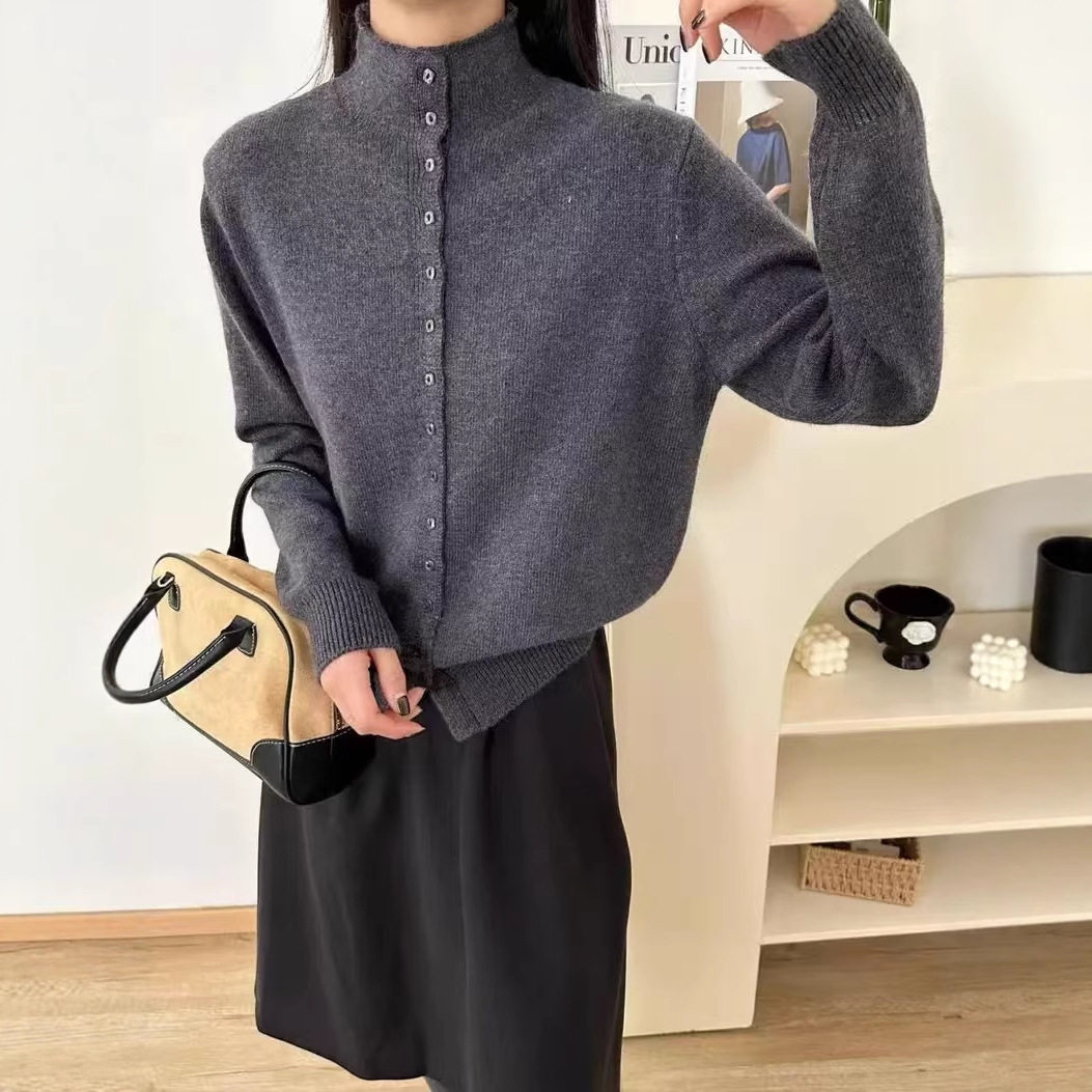 韩系慵懒风羊毛高领毛衣外套女秋冬内搭宽松休闲显瘦打底针织开衫