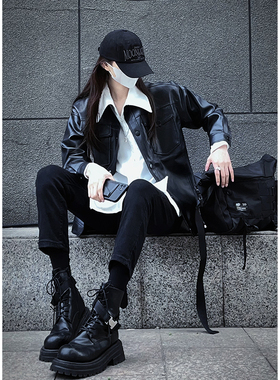 十一的信｜无性别穿搭2022美式复古机车夹克皮衣外套上衣纯色简约