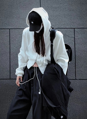 十一的信｜原创2022女秋冬纯色休闲连帽卫衣双拉链收腰设计时尚