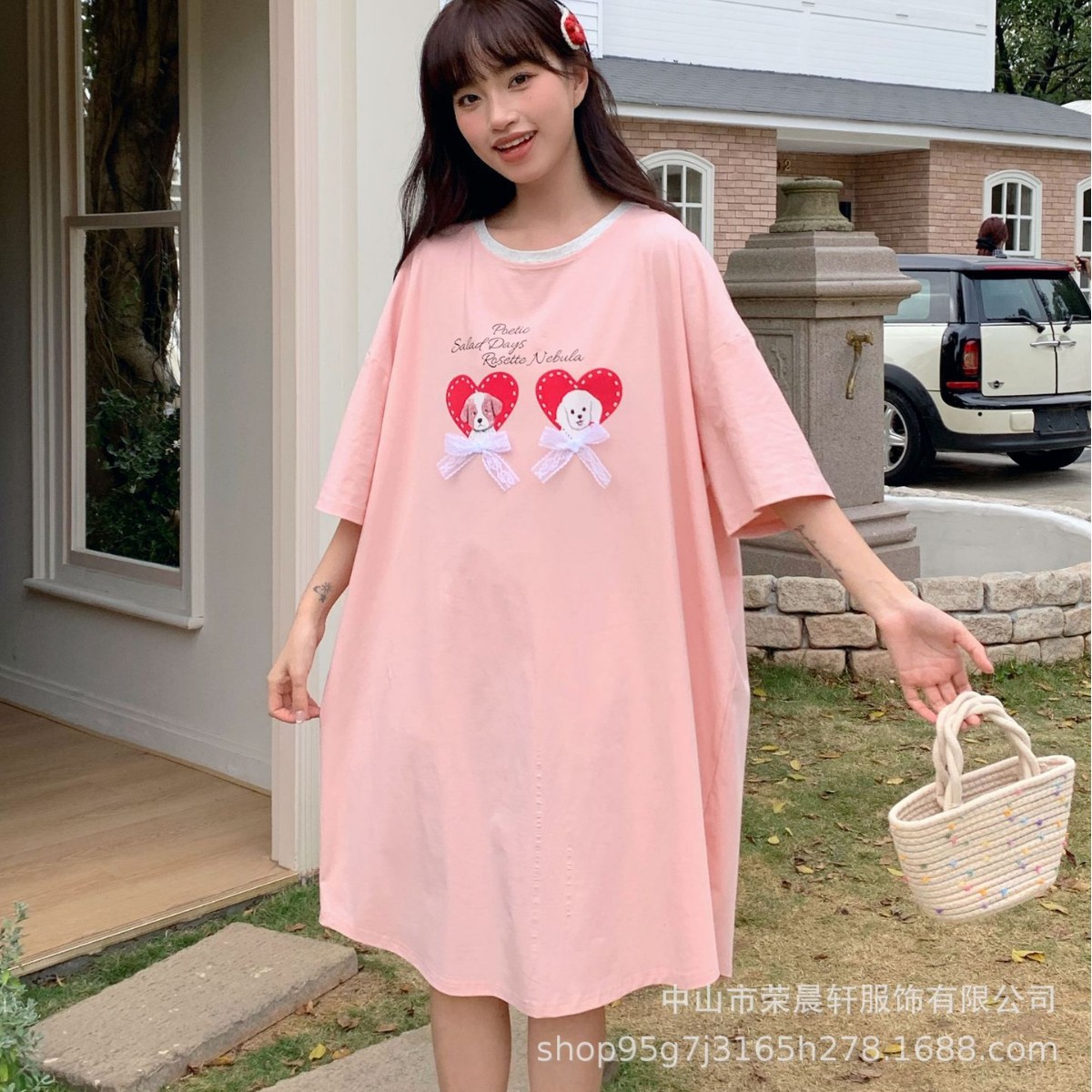 薇美伦2025春夏新品短袖长裙家居服睡衣女士宽松套装网红同款