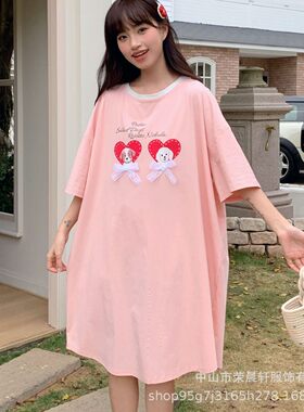薇美伦2025春夏新品短袖长裙家居服睡衣女士宽松套装网红同款