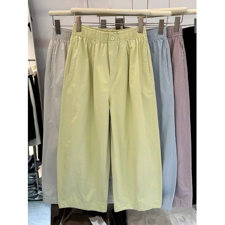 2025夏季新款松紧腰阔腿休闲裤女士高腰显瘦宽松小个子九分萝卜裤,女装/女士精品,大码裤装,淘宝优惠券,粉丝福利购,淘宝优惠卷