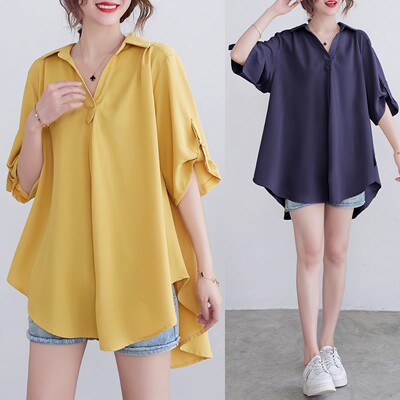 大码短袖衬衫气质遮肉显瘦雪纺衫