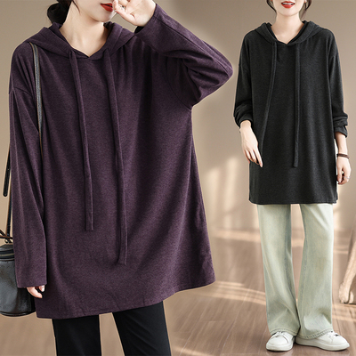 大码胖妹妹宽松t恤女连帽打底衫