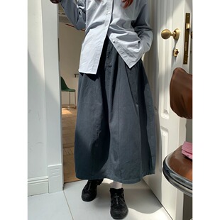 日系工装 春秋花苞裙遮跨显瘦藏蓝色蓬蓬中长裙 风半身裙女2025新款