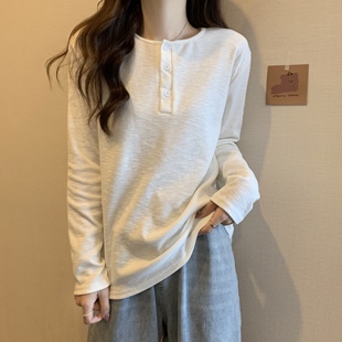 宽松显瘦打底衫 大码 2025新款 胖mm白色竹节棉质长袖 上衣 t恤女秋季
