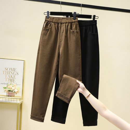 小菲家~2024秋款大码休闲弹力哈伦女裤子胖MM高腰宽松休闲老爹裤