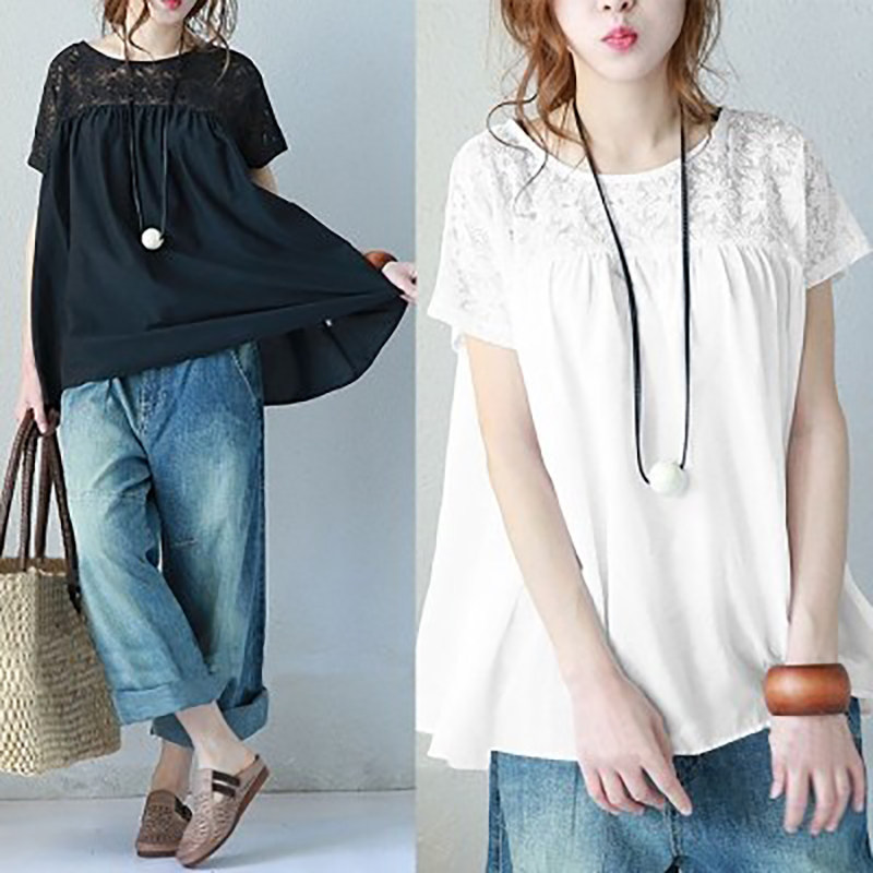2026夏季新款大码胖MM蕾丝拼接短袖t恤女显瘦遮肚宽松娃娃衫上衣,女装/女士精品,大码内搭,淘宝优惠券,粉丝福利购,淘宝优惠卷