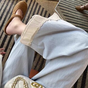 春夏直筒休闲裤 女2025新款 花边高腰阔腿裤 小菲家