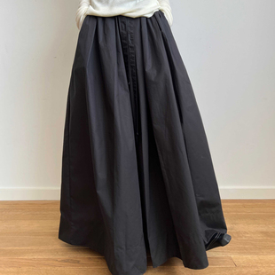 2025年夏季 百搭气质宽松拖地A字型中长裙宽松大摆裙黑色伞裙 新款