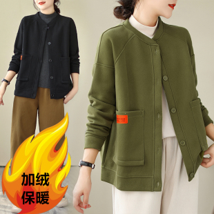 加绒卫衣开衫 长袖 女韩版 时尚 棒球服复合银狐绒外套 宽松大码 秋冬款