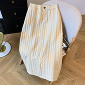 白色灯芯绒夹棉半身裙女秋冬季 2025年新款 高腰加厚a字长裙棉裙子