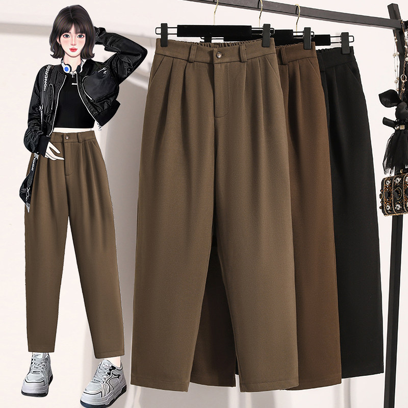 小个子毛呢西装阔腿裤女秋冬大码2024新款高腰显瘦宽松直筒九分裤,女装/女士精品,大码裤装,淘宝优惠券,粉丝福利购,淘宝优惠卷