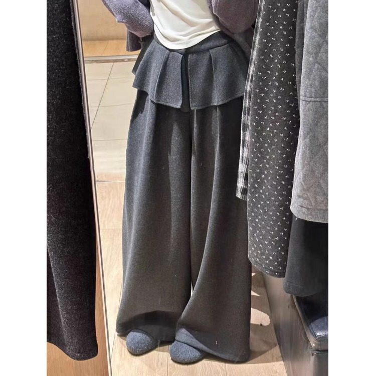 假两件屁帘拼接毛呢阔腿裤女冬季新款加绒加厚高腰显瘦直筒拖地裤,女装/女士精品,休闲裤,淘宝优惠券,粉丝福利购,淘宝优惠卷