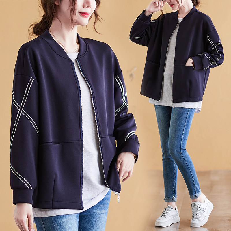 胖妹妹大码棒球服女士秋冬宽松显瘦韩版百搭开衫拉链短潮