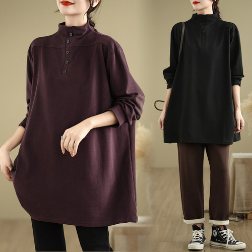 秋冬爆款休闲磨毛紫色高领卫衣女