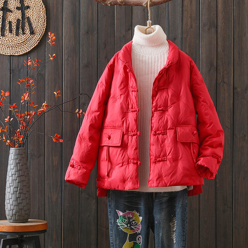 新中式复古盘扣立领棉服上衣女